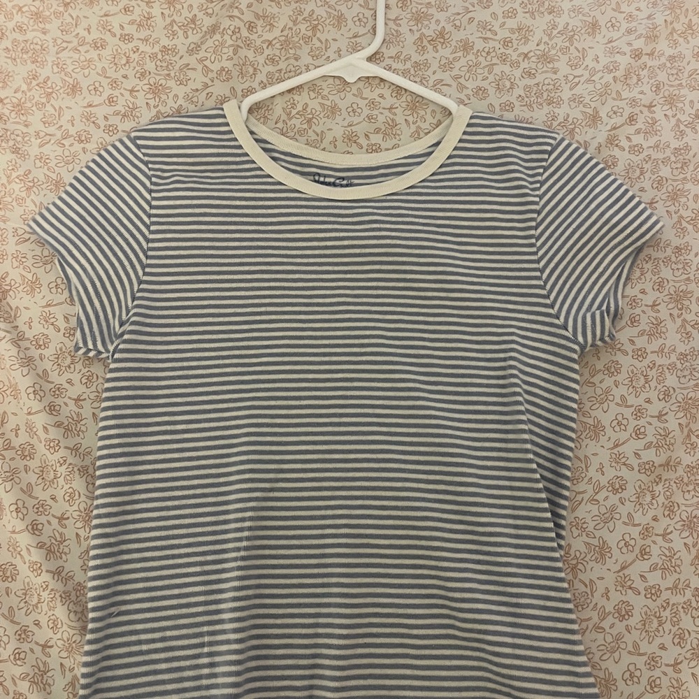 Brandy Melville Navy and White Striped Tee